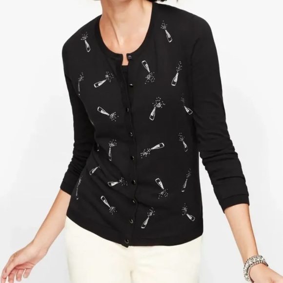 Talbots Charming Cardigan Champagne Bottles Sweater - Picture 2 of 9